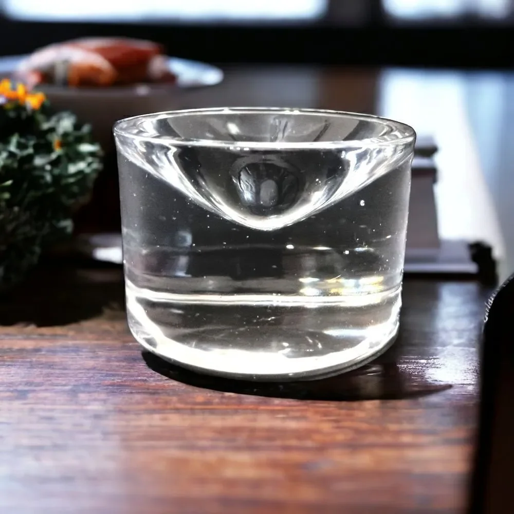Heavy Clear Glass Crystal Paperweight Concave Hand Blown Handmade Round Vintage.